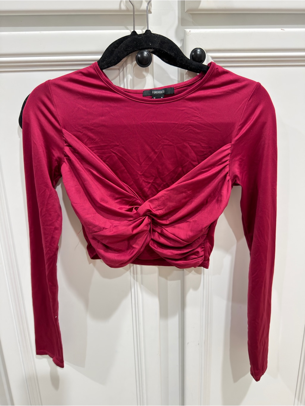 Forever 21 Deep Berry Twist-Knot Long Sleeve Crop Top